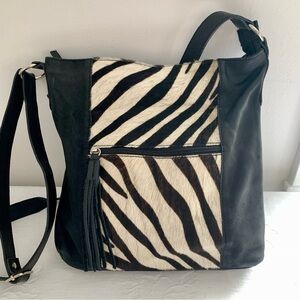 Maurizio Taiuti Italy Leather Shoulder Bag Calf Hair Zebra Print